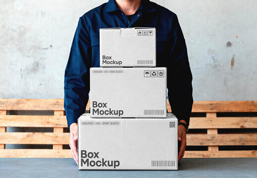 Boxes Stack Mockup &ndash; in Hands Packaging Branding Presentation (PSD)