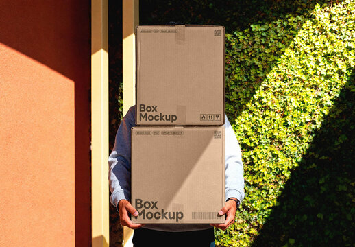 Carton Boxes Mockup &ndash; in Hands Packaging Branding Presentation (PSD)