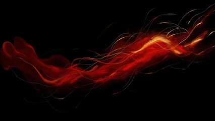 Abstract flowing fiery red and orange wisps against a black background, creating dynamic movement