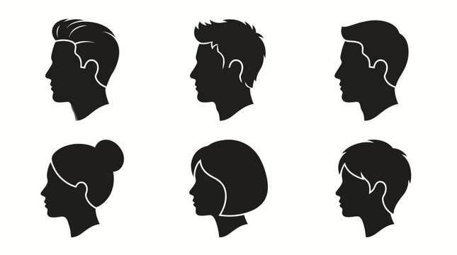 Collection of Diverse Hairstyles Silhouettes of Men and Women
