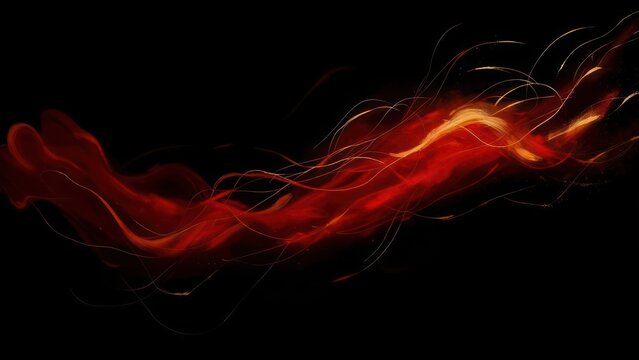Abstract flowing fiery red and orange wisps against a black background, creating dynamic movement