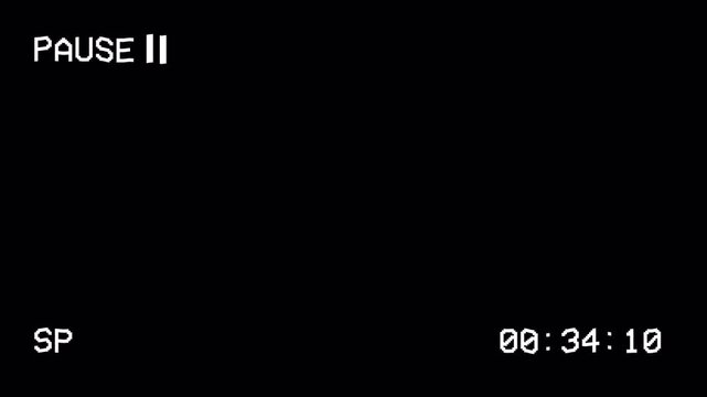 VHS pause with SP text and time and scratch effects like an old movie 4k video loop alpha channel