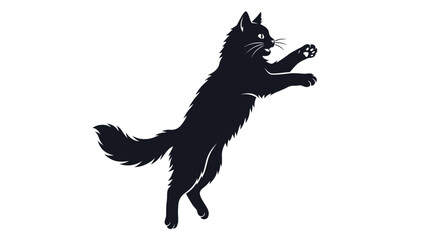 Dynamic black cat silhouette captured mid-leap, showcasing feline agility and natural predatory instinct in a striking graphic design element © Tulippp