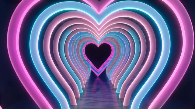 Abstract Neon Heart Tunnel Light Background Romantic Love Passion Affection Joy Celebration