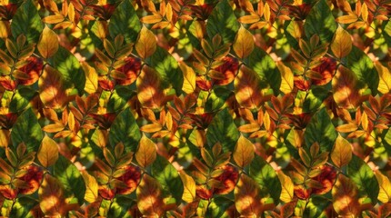 Fototapeta premium Vibrant Autumnal Foliage - A Close-Up View of Colorful Leaves in Natures Embrace.