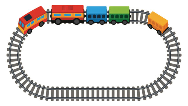 Colorful toy train on circular track with connecting cars Vector