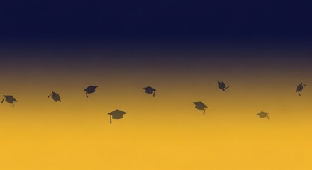 Obraz premium Graduation Caps Flying High Against a Sunset Sky.