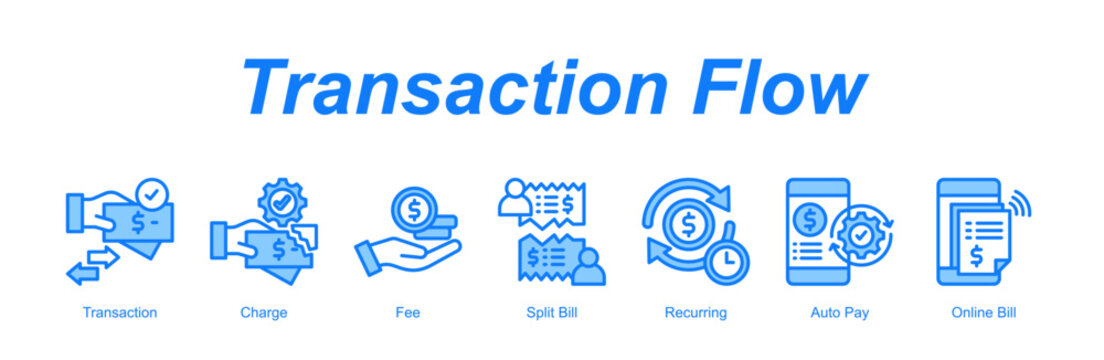 Transaction Flow banner web icon vector illustration concept with an icon of Transaction, Charge, Fee, Split Bill, Recurring, Auto Pay, Online Bill 