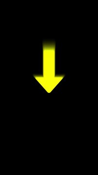 Yellow arrow pointing down, sharp and glowing on black background, simple graphic motion.
