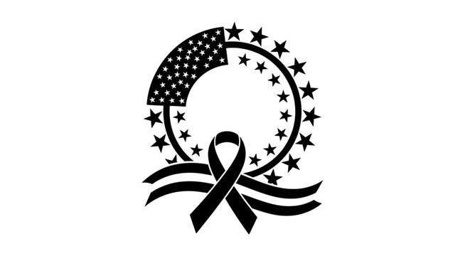 American cancer awareness ribbon with stars and flag pattern symbolizing support and unity