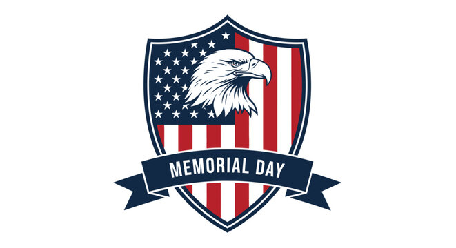 Memorial day shield emblem with american flag eagle