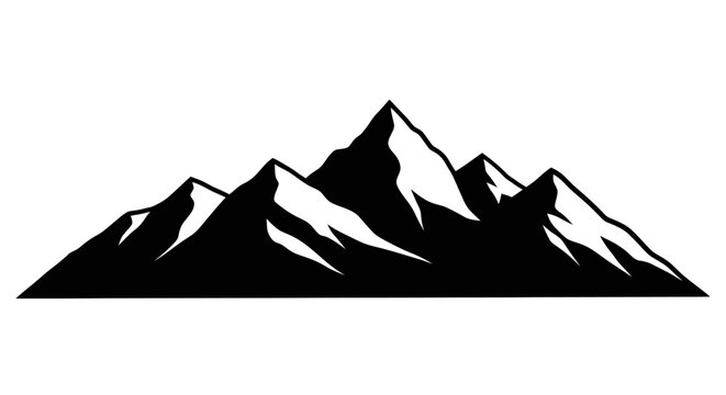 Snowy mountain range silhouette with sharp peaks and white accents on a plain background