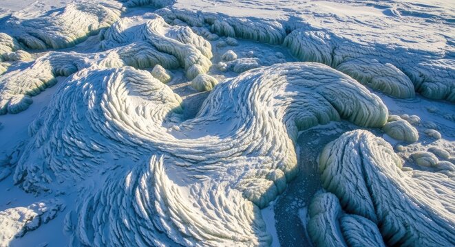 Abstract Coastal Landscape - Textured Sand and Water Patterns in Sunlight.