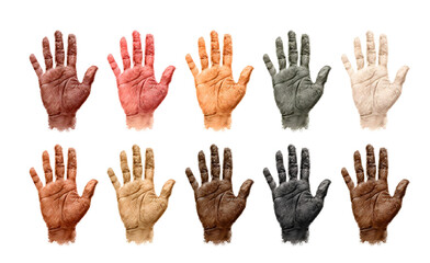 Obraz premium Diverse Human Hand Palette Displaying Cultural Unity and Inclusivity on Black Background