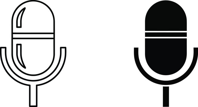 Microphone icon set linear and solid styles for audio recording and broadcasting