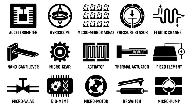 Vector graphic illustration of various microelectromechanical systems components design