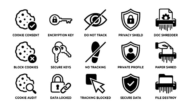 Vector graphic illustration of various privacy and security icons design