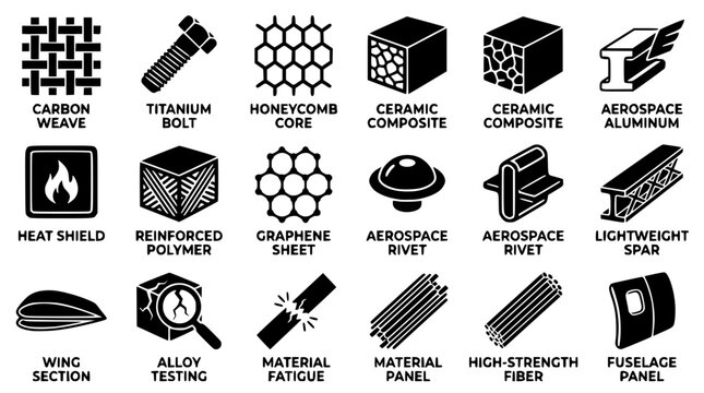 Vector graphic illustration of various aerospace materials and components design