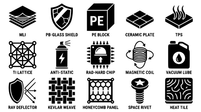 Various technical icons and symbols for industrial design elements illustrated