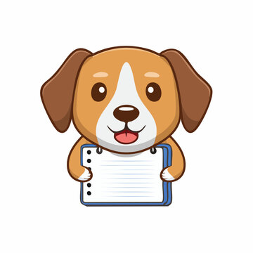 Cute cartoon dog holding a blank notepad
