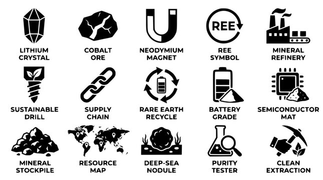 Vector graphic illustration of sustainable rare earth element mining concepts