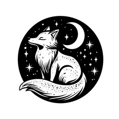 Naklejka premium Surreal aesthetic fox logo wildlife symbol animal.