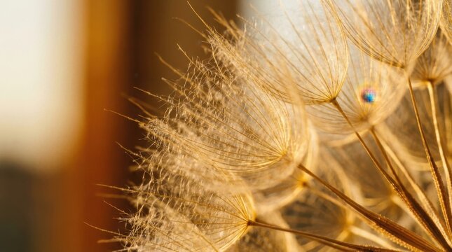 Close-up view of a dandelion seed head, showcasing delicate details and textures in natural light.