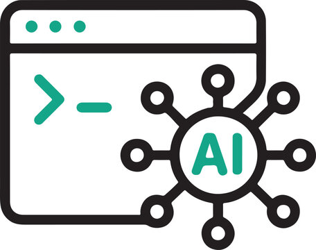 Artificial intelligence coding icon, AI software development symbol in EPS format, machine learning programming interface for tech web design