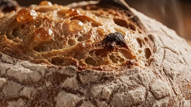 Closeup of a Rustic Sourdough Bread Loaf with a Golden Crust 1.