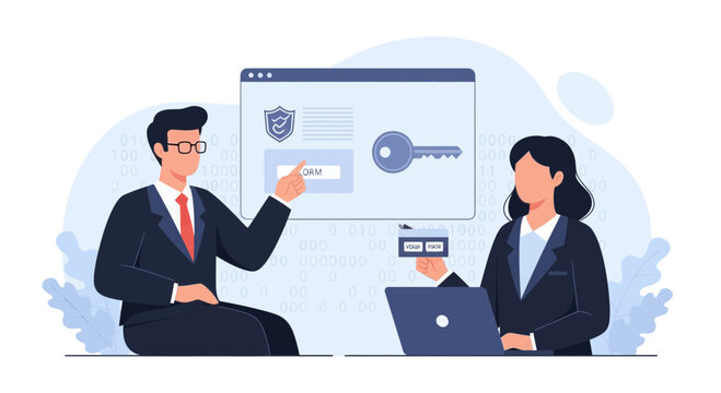 Business partners discussing digital security and data protection online