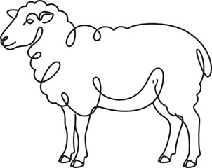 Fototapeta premium Sheep One Line Art Vector Illustration – Farm Animal Minimal Outline Drawing