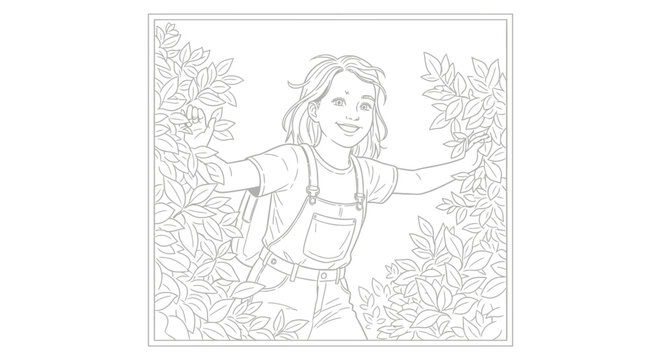 Young girl exploring nature with a joyful expression outdoors.