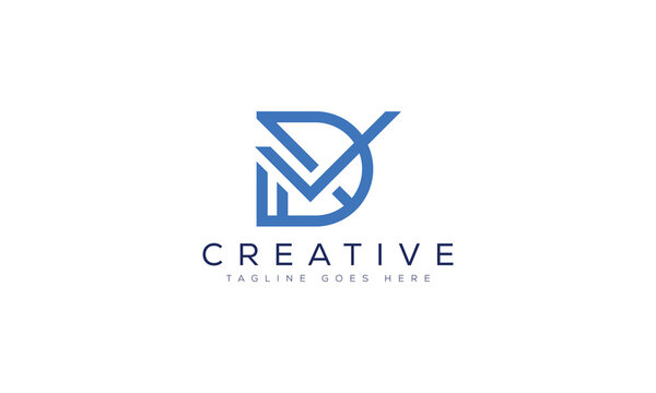 Modern dm letter monogram logo design in blue with monogram initials alphabet