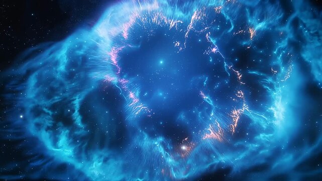 Cosmic nebula explosion in deep starry space, blue supernova cloud, astronomy, universe background, astrophysics, galaxy formation, space science and celestial energy concept
