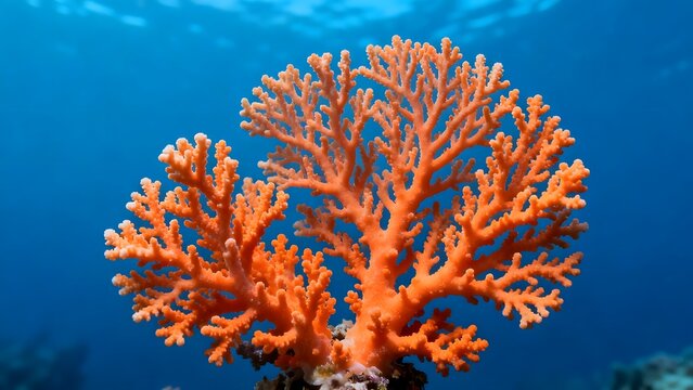Orange coral in blue ocean