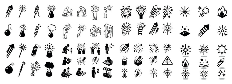 Celebration icons with fireworks sparkler joyful