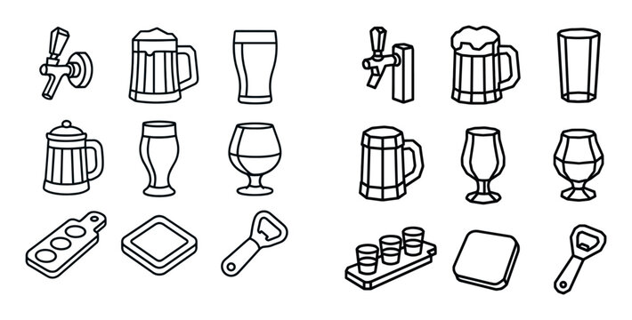 Beverage icons with beer mug pint glass outline