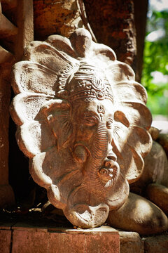 Sculpture of lord Ganesha carved on the stone moulded structure.