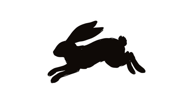 Black silhouette of a running rabbit.