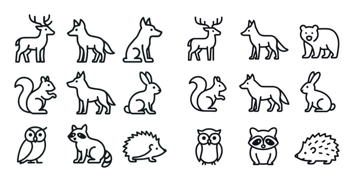Wildlife icons with deer fox rabbit outline