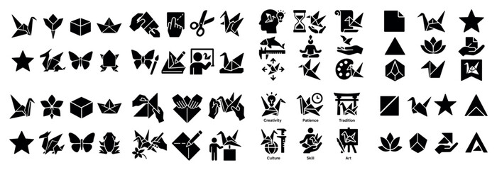 Naklejka premium Paper craft icons with crane butterfly box minimal