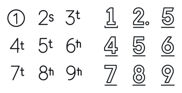Typography icons with number and ordinal outline