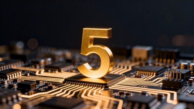 Golden number five on circuit board