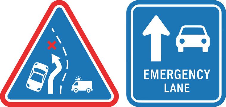 Road signs emergency lane and rescue corridor formation
