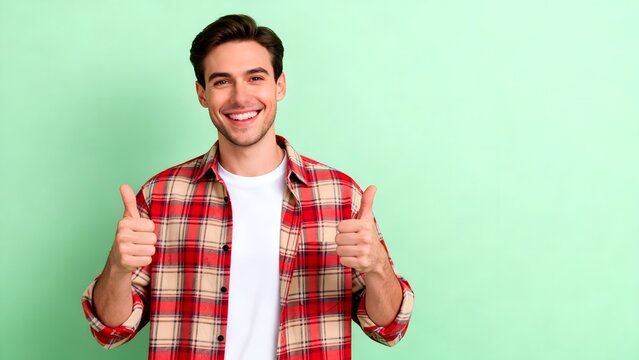 man in plaid shirt giving thumbs up