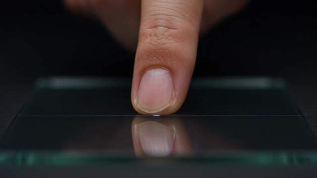 Finger touch creating digital ripple effect on glass surface