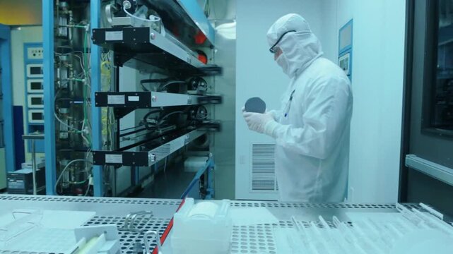 Semiconductor Annealing Tube Furnace High Temperature Wafer Processing in Cleanroom Lab in 4K Ultra HD footage.
