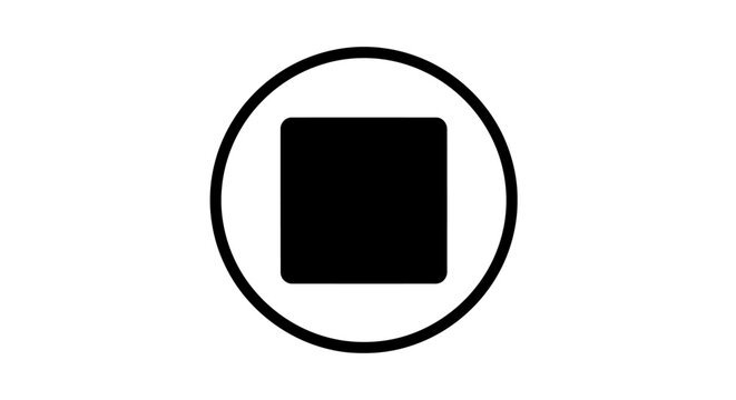 Circular black frame surrounding a black rounded square.