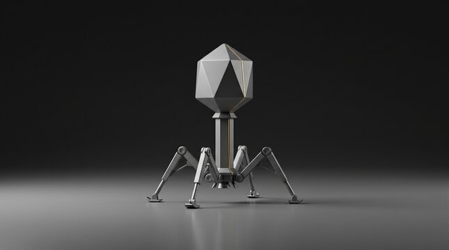 Titanium phage lander in minimalist grey and gold