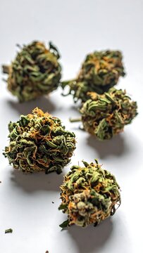 Marijuana buds on white background closeup.